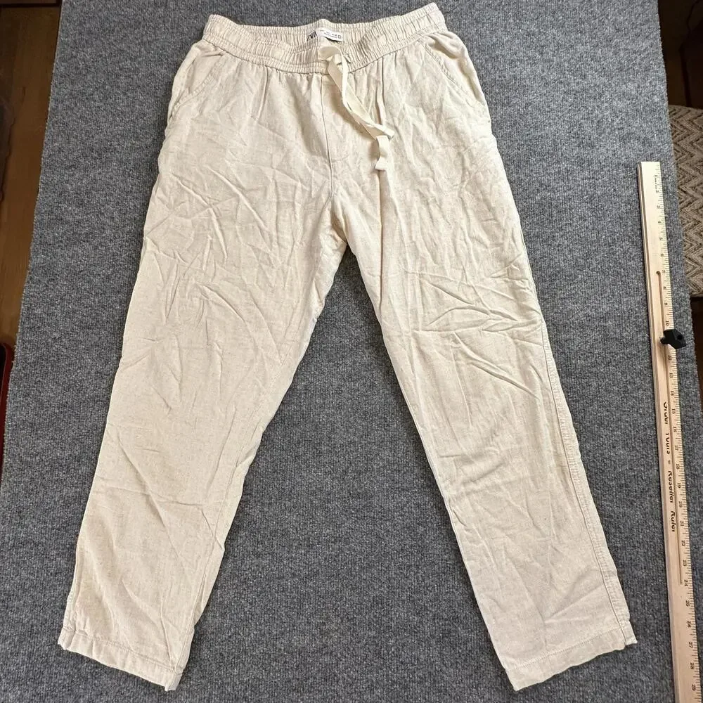 Zara Beige‎ Women's Casual Pants with Drawstring Waist - 89